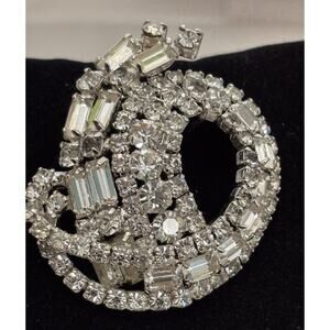 Vintage Christian Dior By Kramer Rhinestone Rhodium plated Brooch/Pin 50s RARE